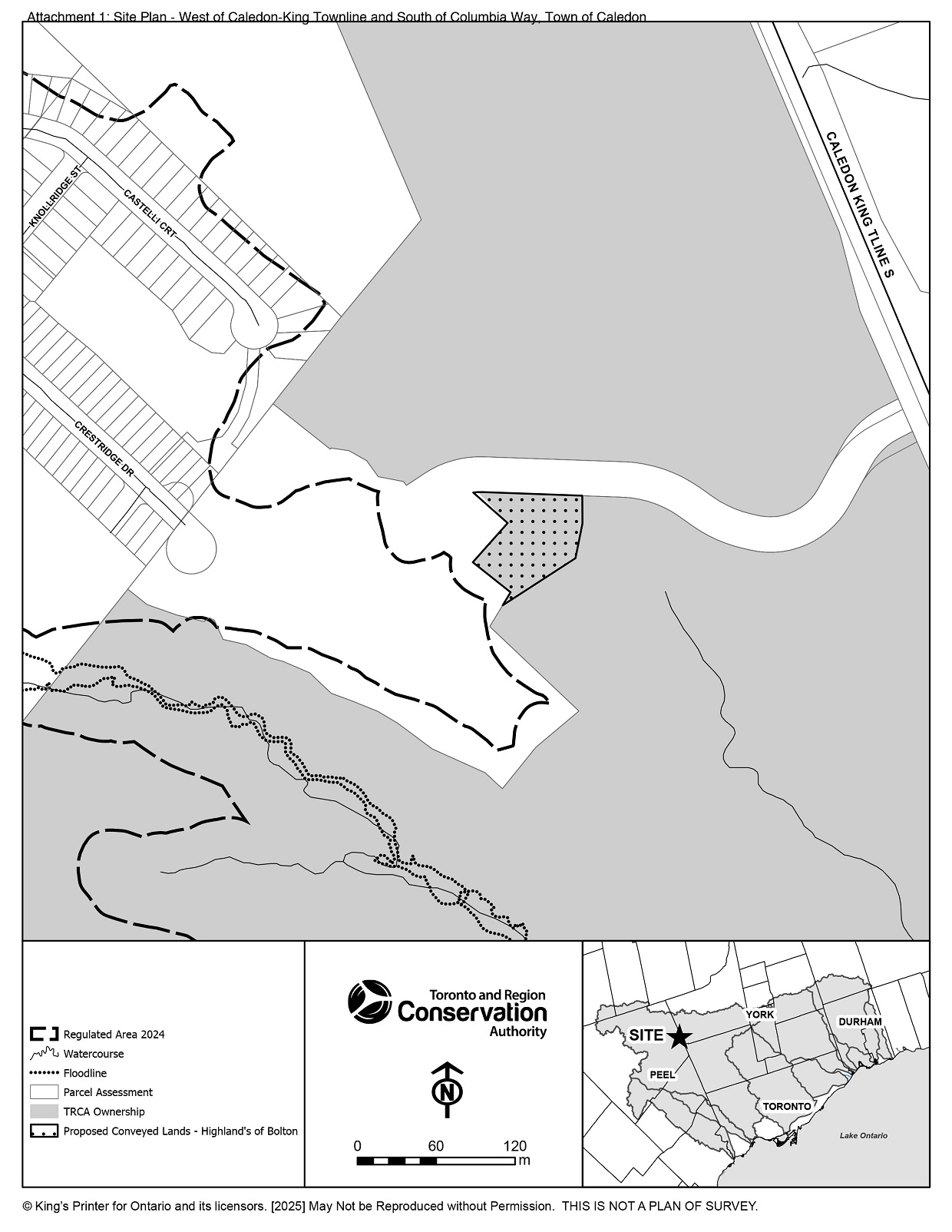 site plan of TRCA-owned lands West of Caledon-King Townline and south of Columbia Way in the Town of Caledon