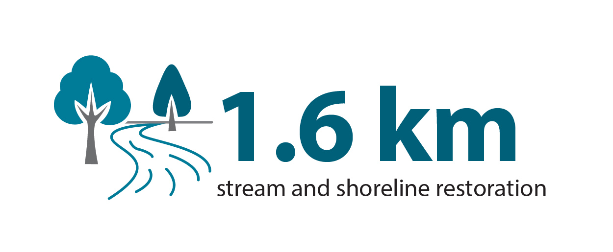 nearly 2 kilometres of stream and shoreline restoration