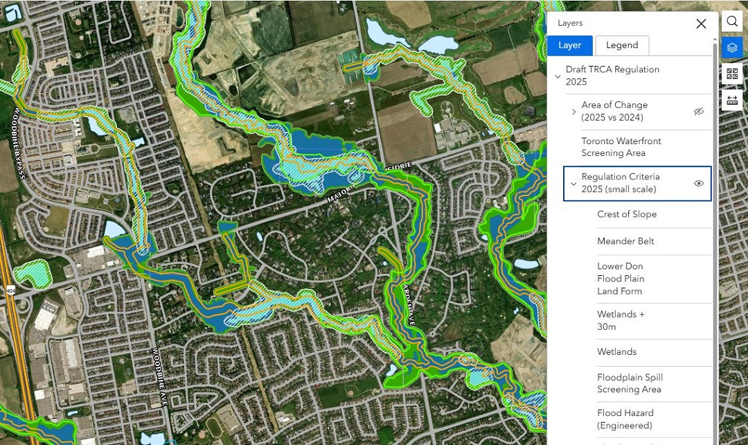 screenshot of the TRCA regulation mapping viewer displaying the layers tab