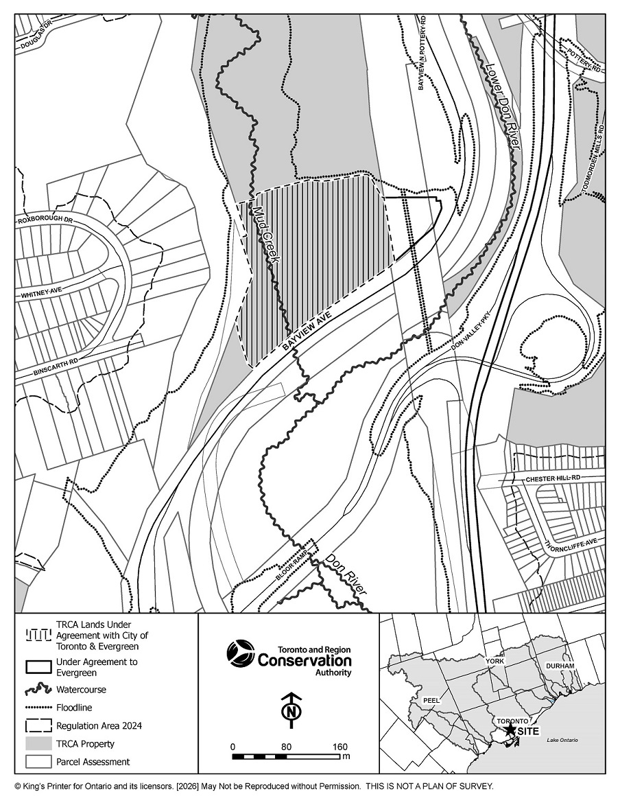 black and white map showing the lease boundaries of the TRCA lands at 550 Bayview Avenue