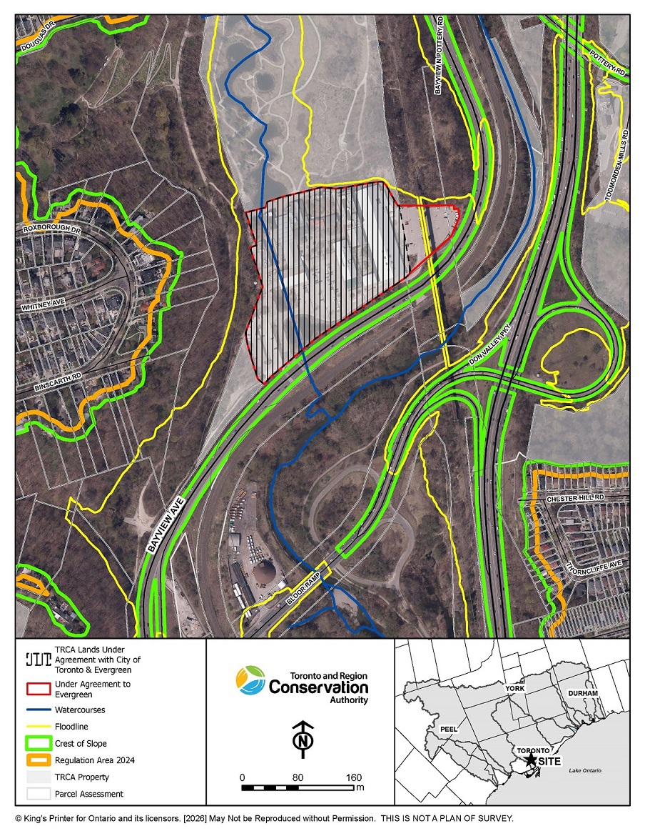 ortho map showing the lease boundaries of the TRCA lands at 550 Bayview Avenue