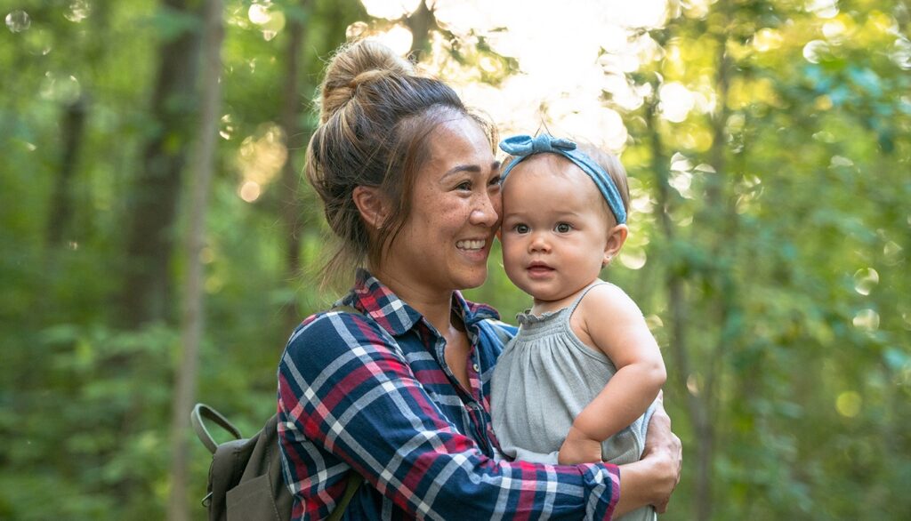 a young mother and her infant daughter enjoy an introduction to the outdoors through the Nature Babies program at Claireville Conservation Area