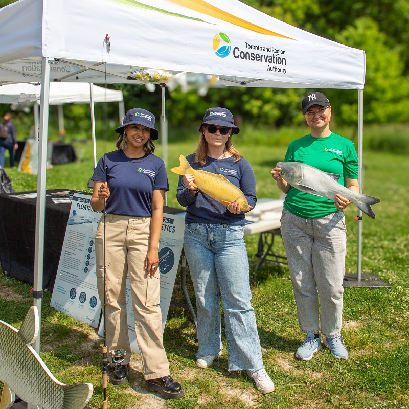 TRCA education and training staff host an interactive activity station at the annual Adventures of Salmon event