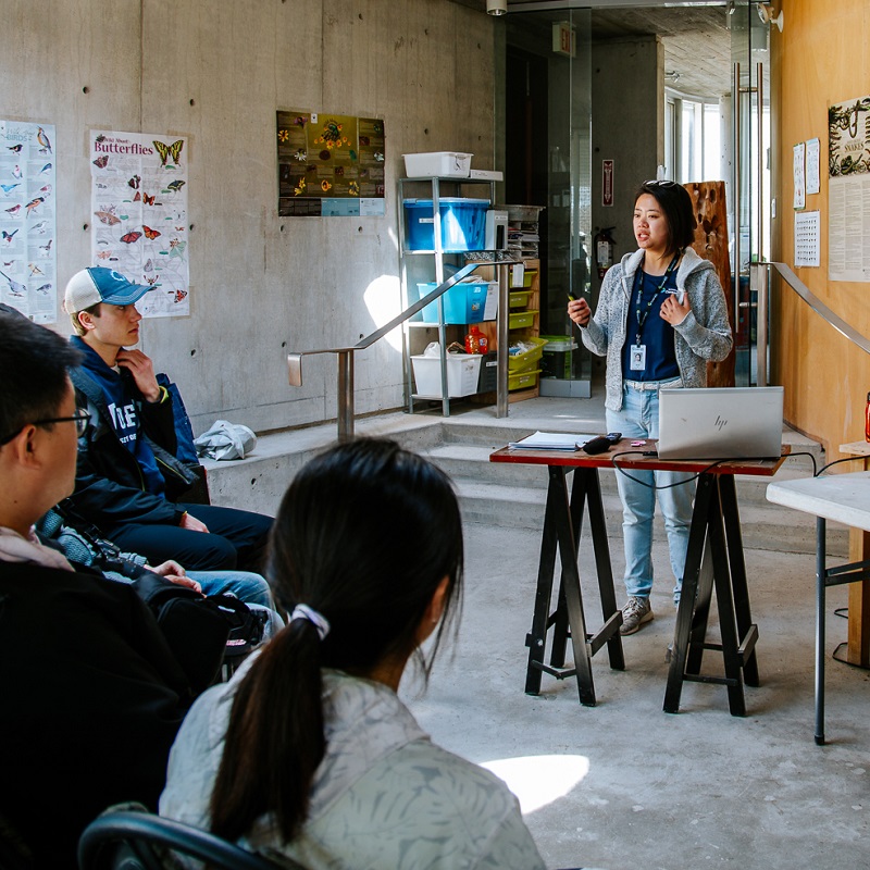 a TRCA educator delivers a presentation at the Nature Centre at Tommy Thompson Park during the annual Spring Bird Festival