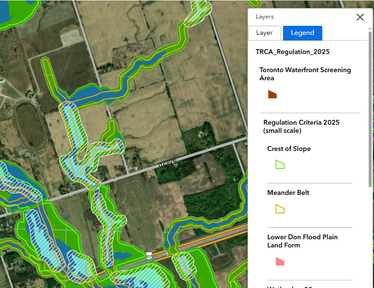 screenshot of the TRCA regulation mapping viewer displaying the legend tab