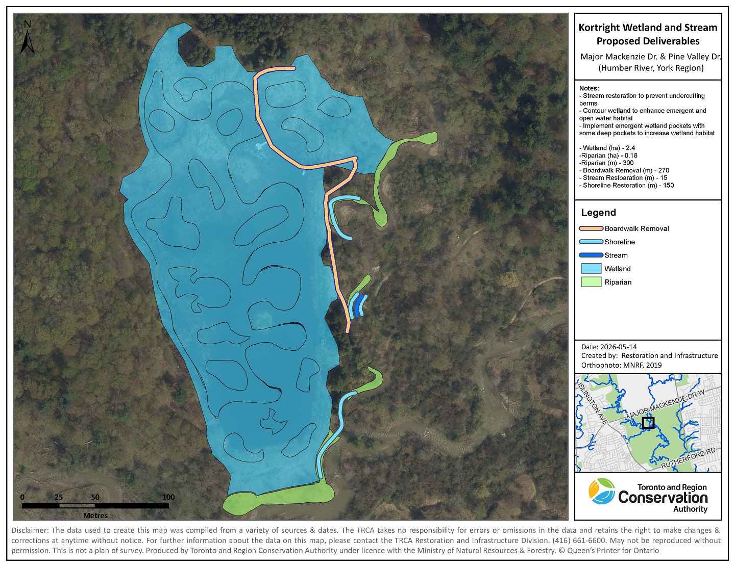 map of the Kortright Wetland and Stream Restoration Project concept