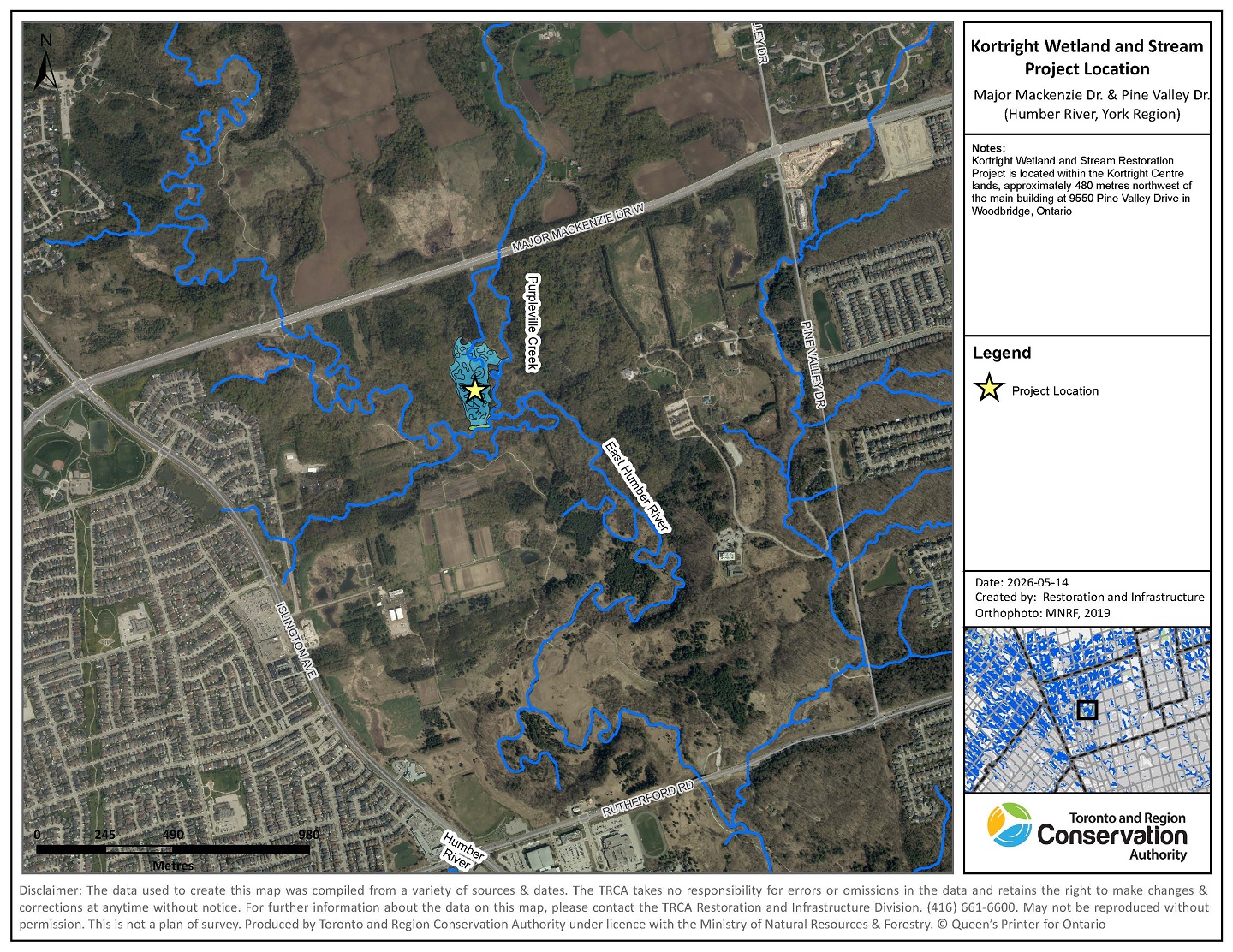 map of the Kortright Wetland and Stream Restoration project location