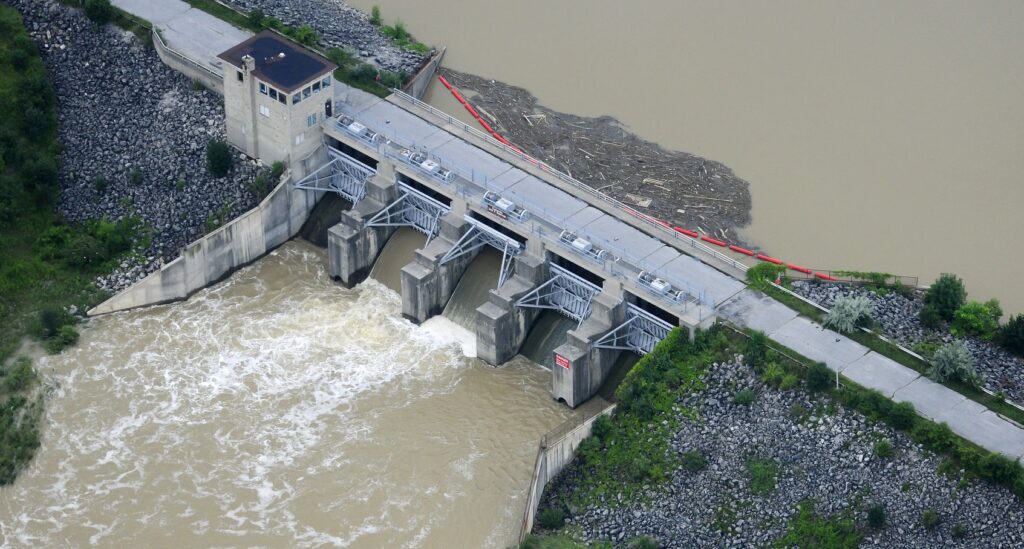 an aerial view of Claireville Dam