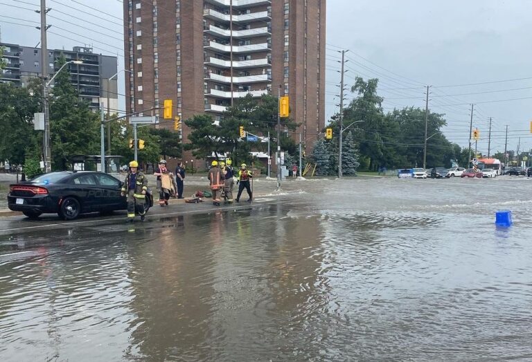 flooding near the Dixie-Dundas Intersection in Mississauga during the July 16 2024 flood event in the Greater Toronto Area
