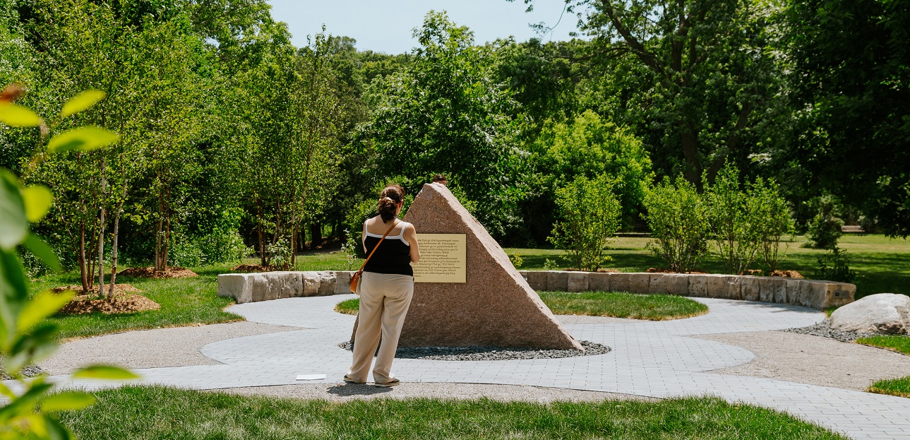 visitor enjoys a moment of rest and contemplation at the completed first installation of the Morningside Legacy Project