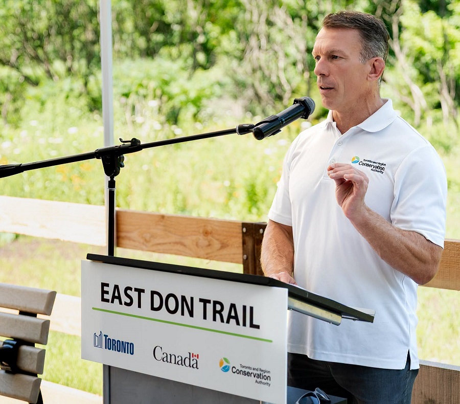 TRCA Chief Executive Officer John MacKenzie delievers remarks at the opening of Phase 1 of the East Don Trail projects