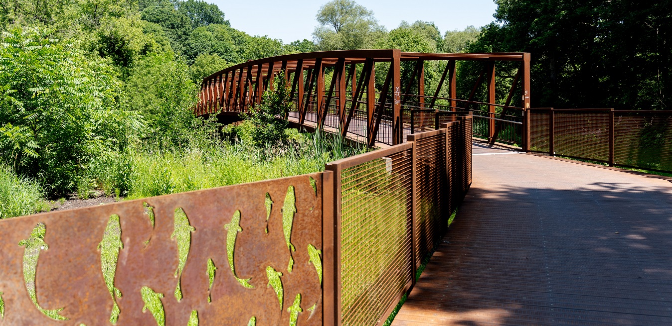 Phase 1 of the Eaast Don Trail Project includes a steel pedestrian-cycling overpass bridge
