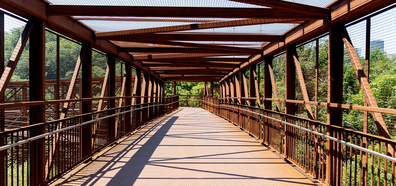 Phase 1 of the East Don Trail Project includes a steel pedestrian-cycling overpass bridge