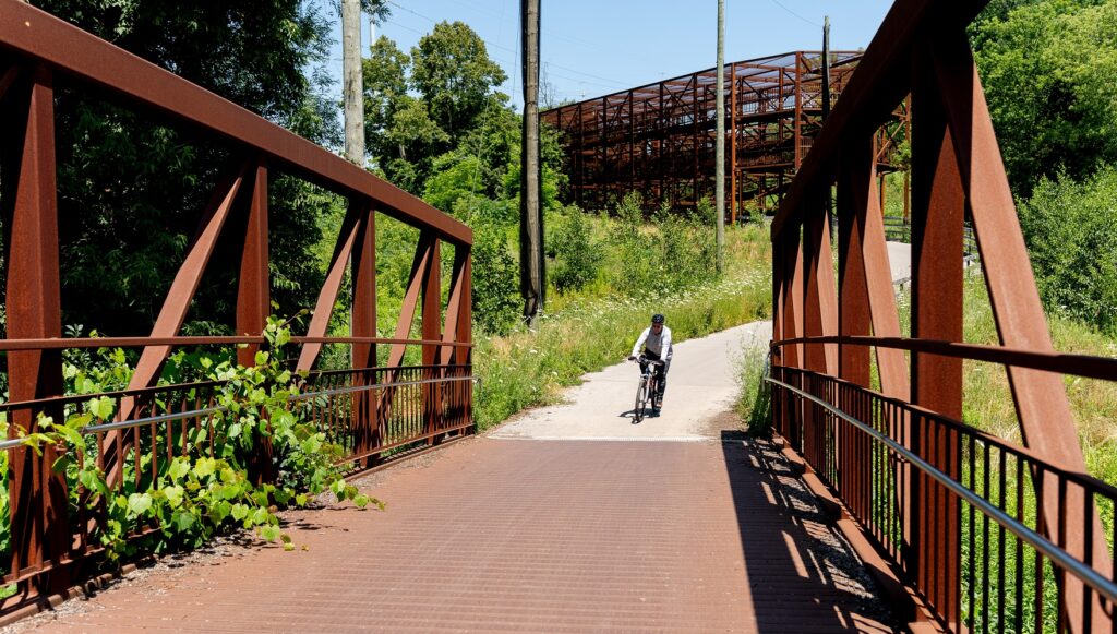 a cyclist on the East Don Trail