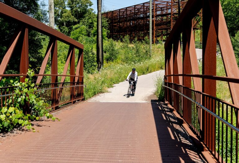 a cyclist on the East Don Trail