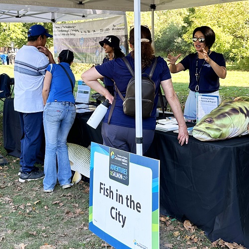 community members explore interactive education stations at the TRCA Adventures of Salmon event