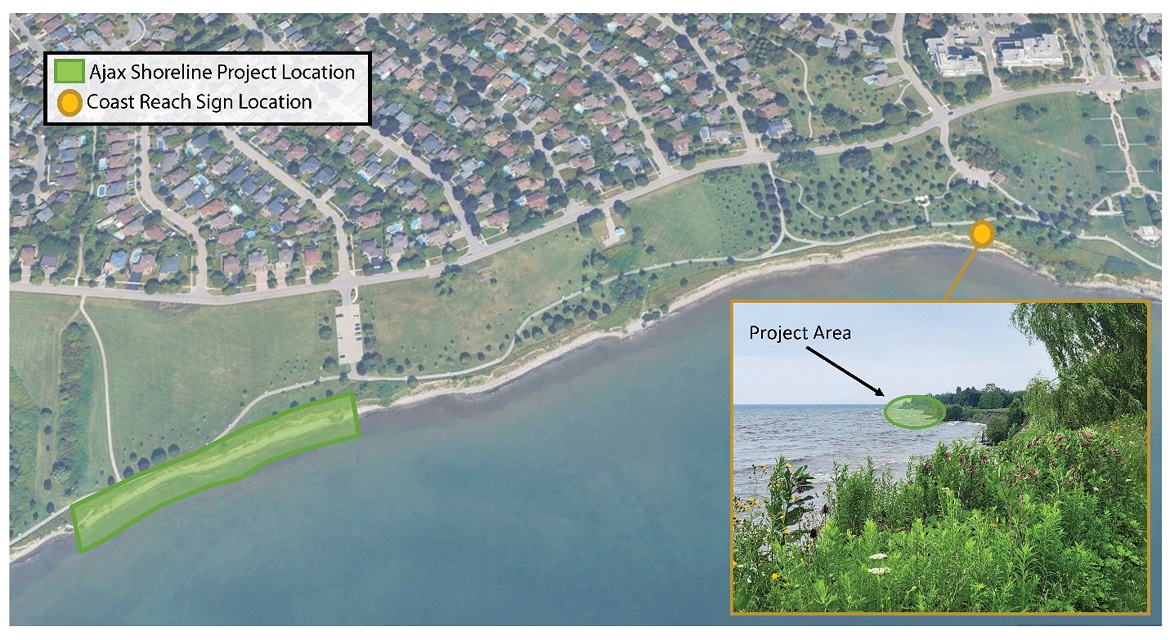 Ajax Shoreline Project map showing the location of the Coast Reach station