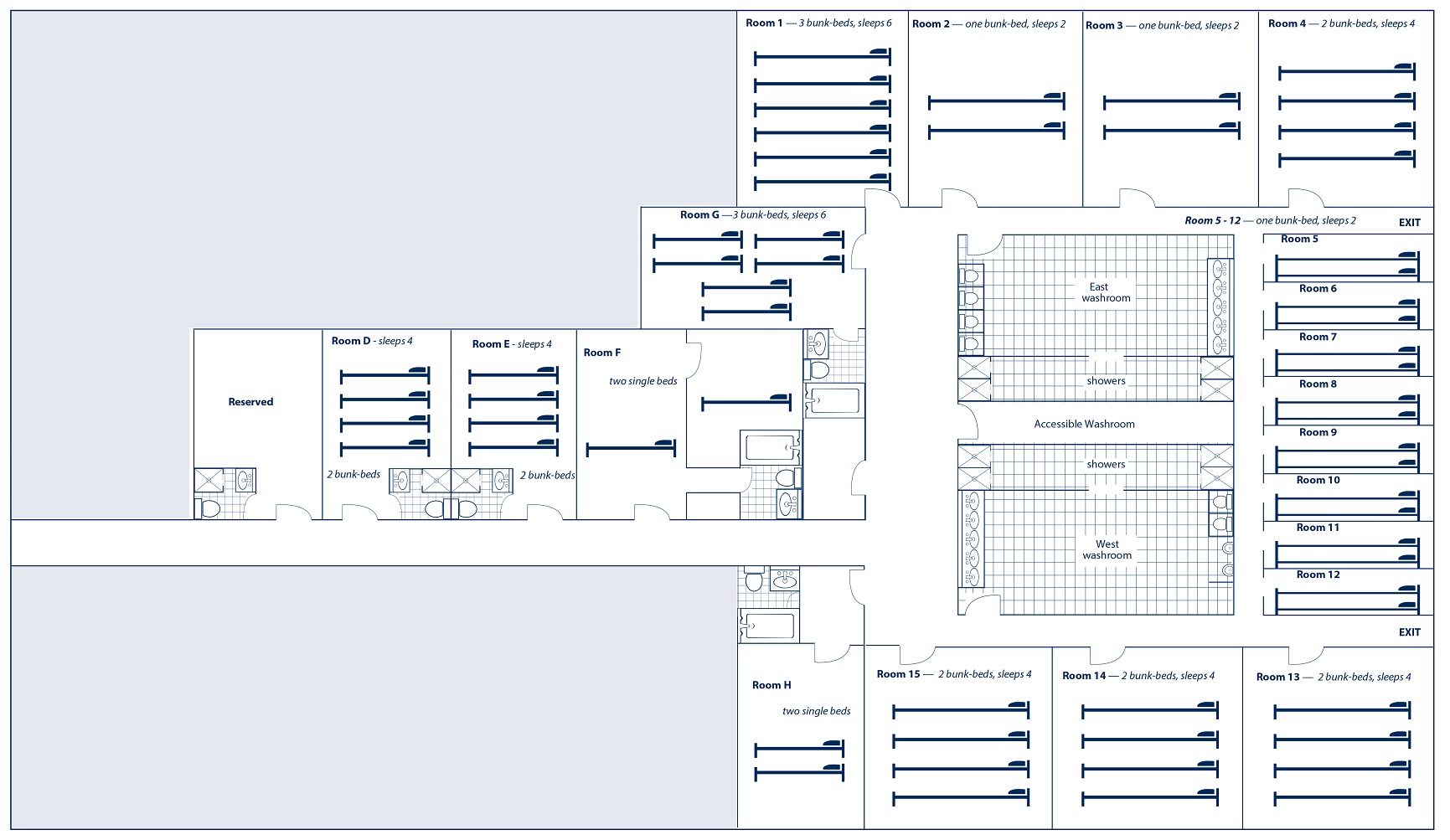 dorm area floor plan at Claremont Nature Centre