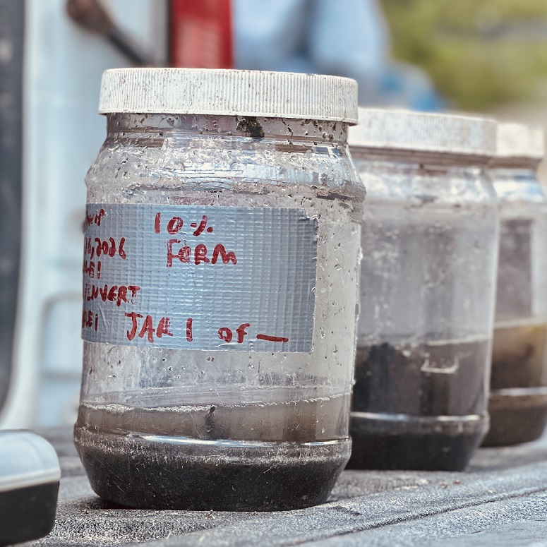 jars of benthic macroinvertebrate samples collected for laboratory analysis
