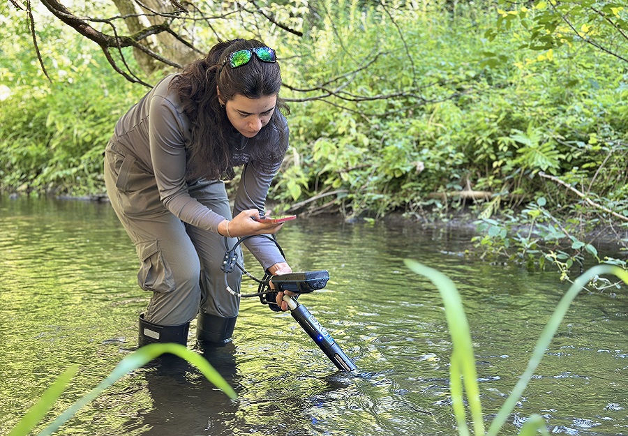 a member of the TRCA water quality team conducts monitoring in the field