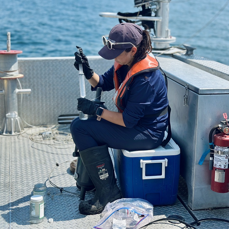 TRCA team members conduct Lake Ontario water quality monitoring in Western Durham