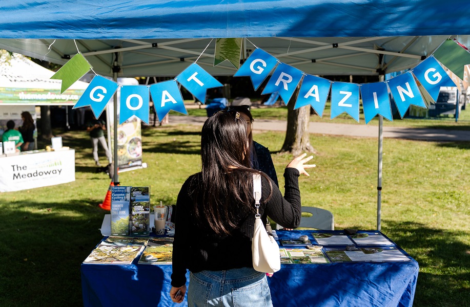 a community member visits an interactive educational booth at the Graze the meadoway event