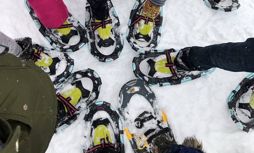 students learn to snowshoe at a PA day camp at Claireville Conservation Area